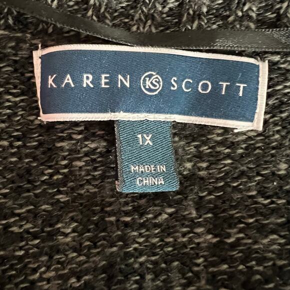 Karen Scott Womens Cardigan Sweater Open Front Loose Knit Long Black 1X - Picture 6 of 8
